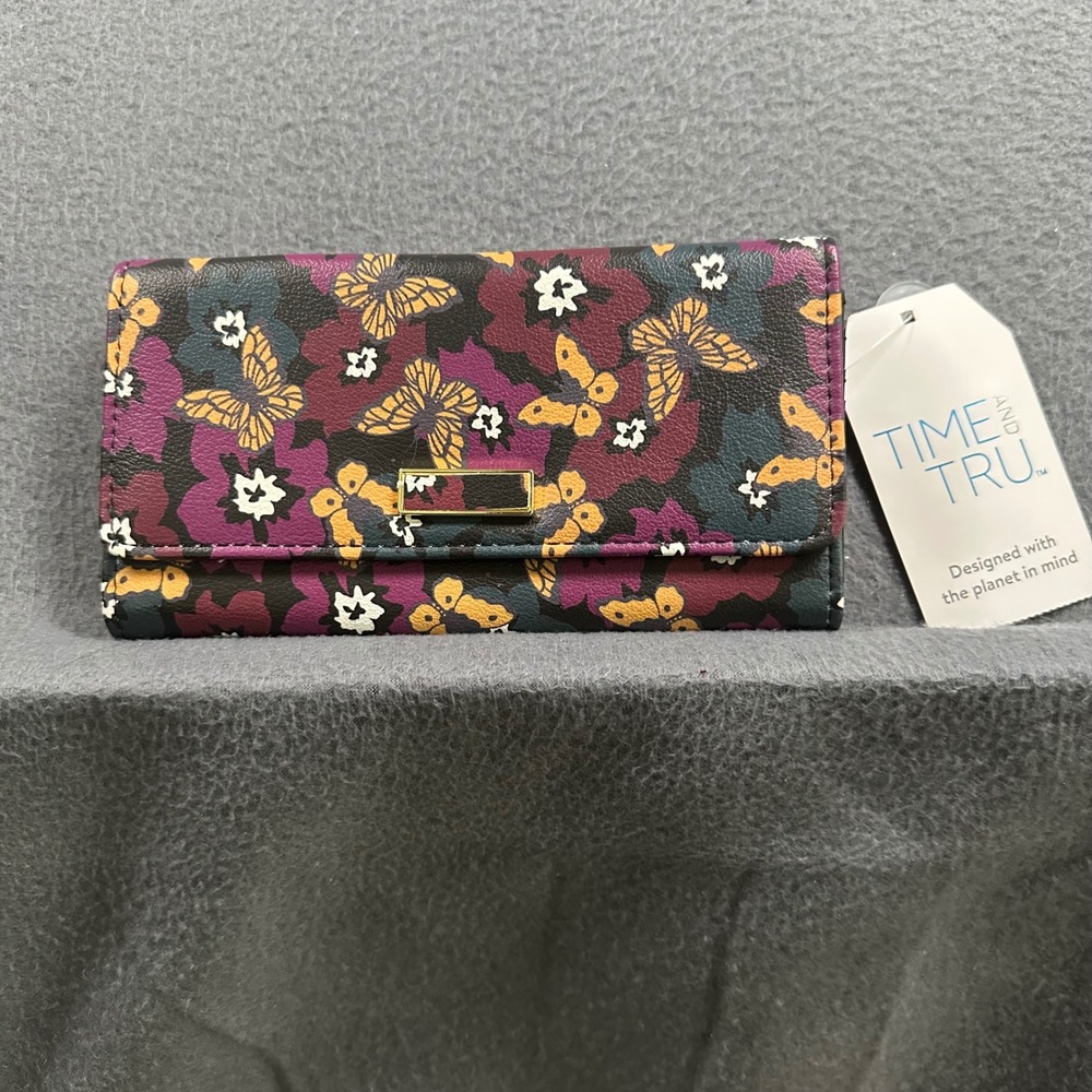 Time and Tru Checkbook Wallet Butterfly Floral Clutch Organizer Wallet NWT